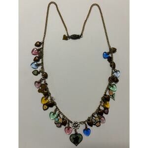 VIntage Glass Works Studio Whimsical Heart Charms Necklace Enamel & Molded Glass
